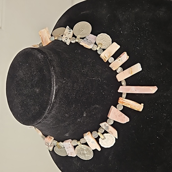 Source Unknown Jewelry - Pink slab stick peru opal necklace with coins
